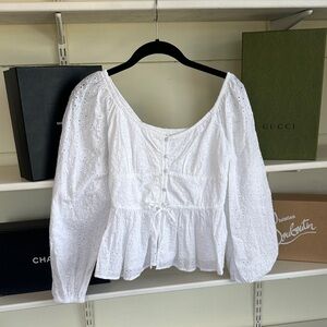 Aerie Elegant White Eyelet Blouse XS